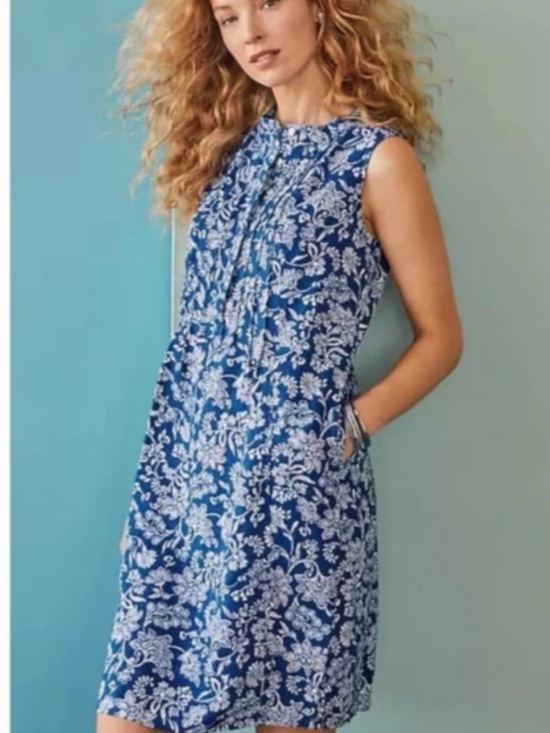 J. Jill Dresses & Skirts - J. Jill Love Linen Resort Wear Floral White & Blue Shift Sleeveless Mini Dress,